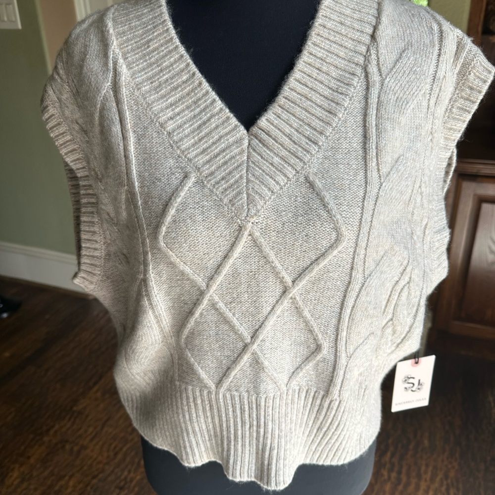 Sincerely Jules Cream V-Neck Cable Knit Sweater